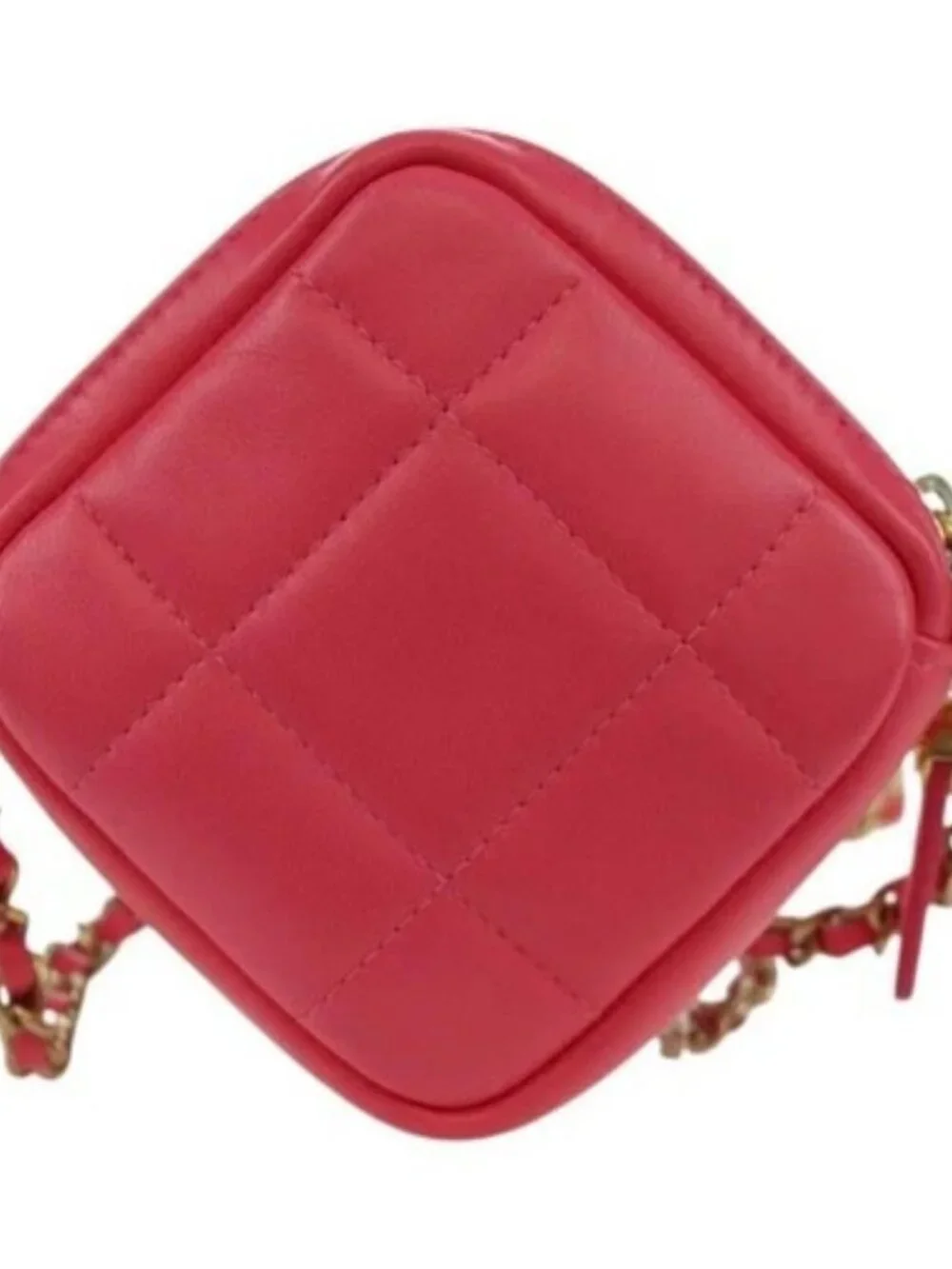 CHANEL Choco Bar Chain Shoulder Pouch Lamb Skin Pink Gold CC Auth LNZ440SAM